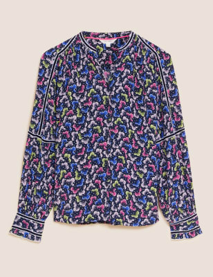 Floral VNeck Long Sleeve Blouse