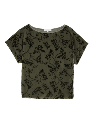 

Womens Per Una Velvet Round Neck Top - Khaki Mix, Khaki Mix