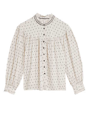 

Womens Per Una Polka Dot Textured High Neck Blouse - Cream Mix, Cream Mix