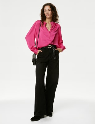 

Womens Per Una Satin Collarless Blouse - Cerise, Cerise