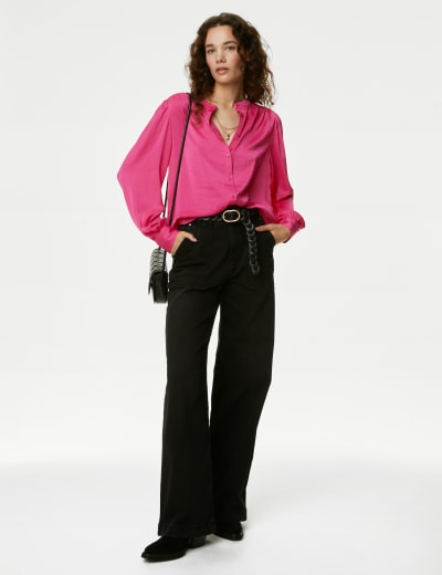 Satin Collarless Blouse