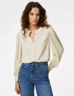 

Womens Per Una Satin Collarless Blouse - Ecru, Ecru