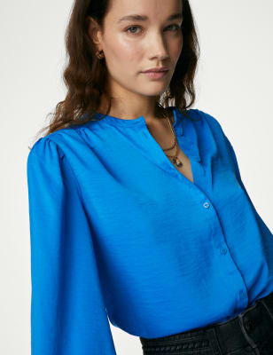 

Womens Per Una Satin Collarless Blouse - Lagoon, Lagoon