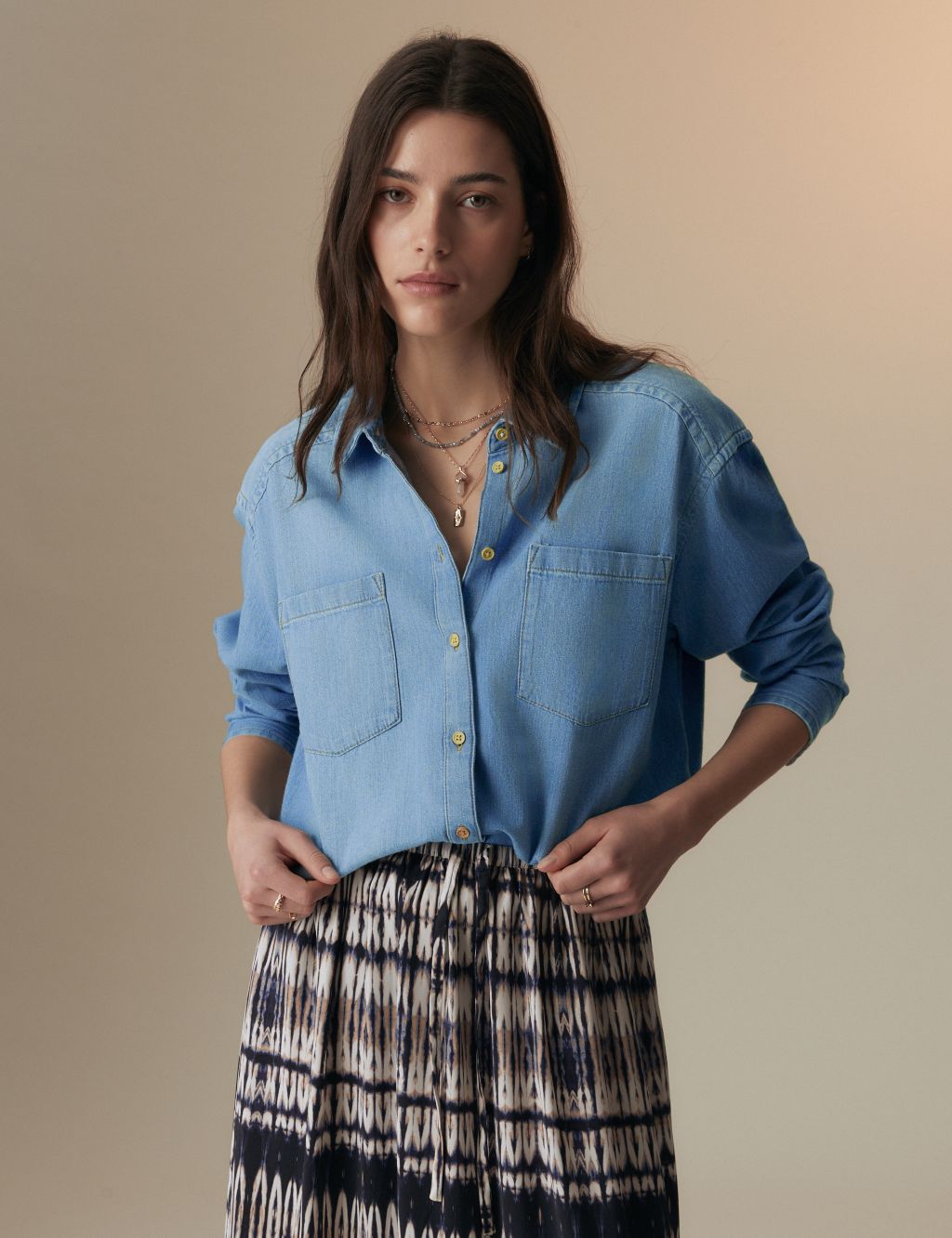 Denim Collared Relaxed Shirt image 4
