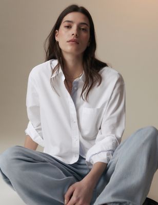 Per Una Womens Pure Cotton Relaxed Longline Shirt - 16 - Soft White, Soft White