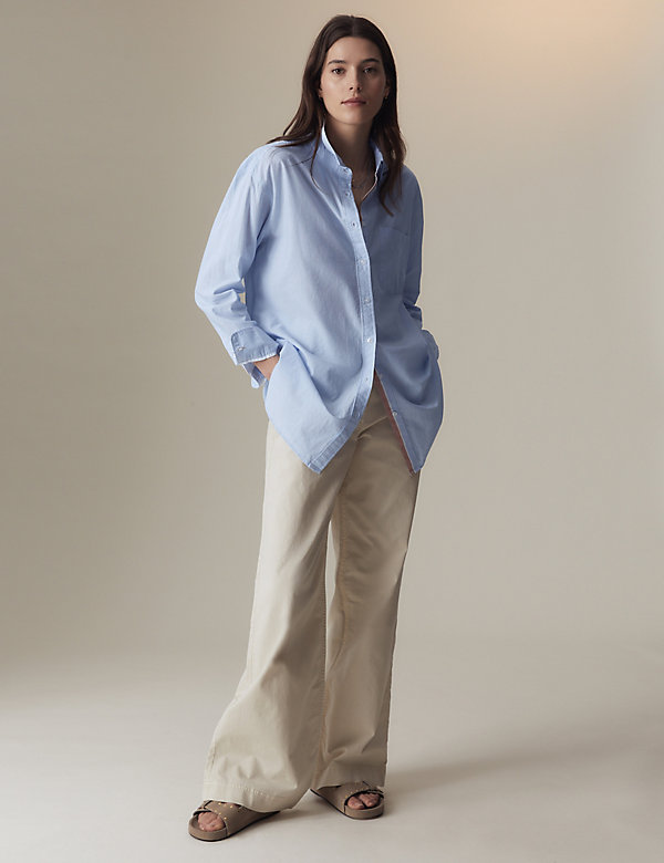 Pure Cotton Striped Longline Shirt - JP