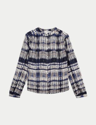 Printed Collarless Button Through Blouse | M&S AU