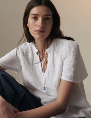 

Per Una Blusa 100% algodón texturizada y lazo en el cuelloWomens - Soft White, Soft White