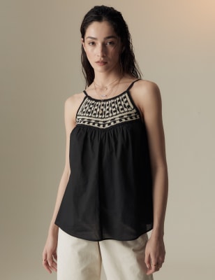 

Womens Per Una Pure Cotton Square Neck Strappy Cami Top - Black Mix, Black Mix