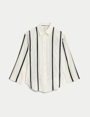 Per Una Womens Linen Rich Striped Collared Shirt - 8 - Ecru Mix, Ecru Mix
