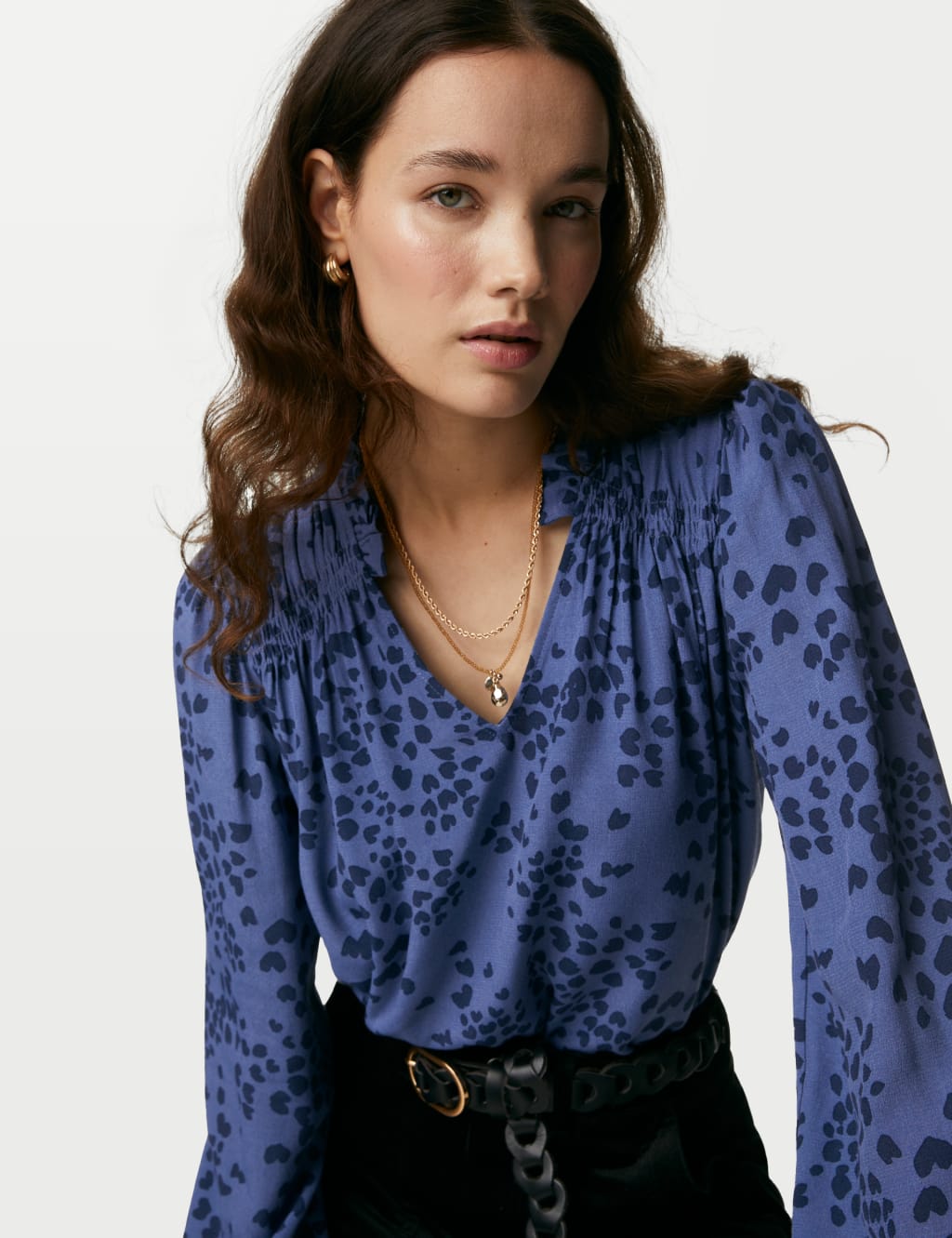 Printed Notch Neck Ruffle Blouse image 3
