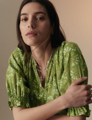 

Per Una Blusa informal de manga blusón 100% algodónWomens - Green Mix, Green Mix