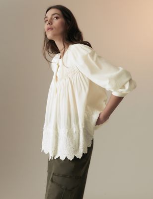 

Womens Per Una Cotton Rich Lace Detail Blouse - Ecru, Ecru