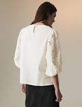 Blusa 100% algodón de manga blusón con bordado