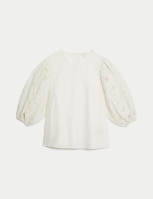 Cotton Midi Top with Decorative Side Slits 59382
