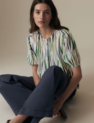 Cupro Rich Printed Short Sleeve Blouse