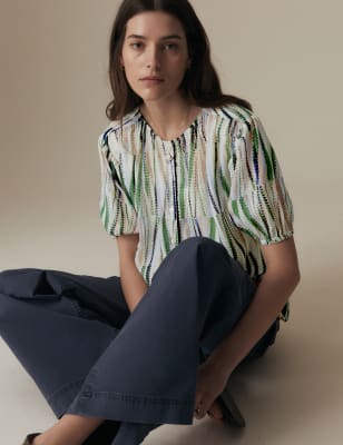 

Per Una Blusa de manga corta de cupro estampadaWomens - Ecru Mix, Ecru Mix
