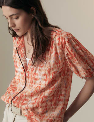 Cupro Rich Printed Short Sleeved Blouse - NZ