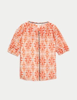 Cupro Rich Printed Short Sleeve Blouse