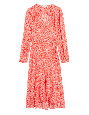 

Womens Per Una Floral V-Neck Midi Wrap Dress - Red Mix, Red Mix