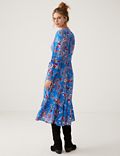 Floral V-Neck Midi Wrap Dress