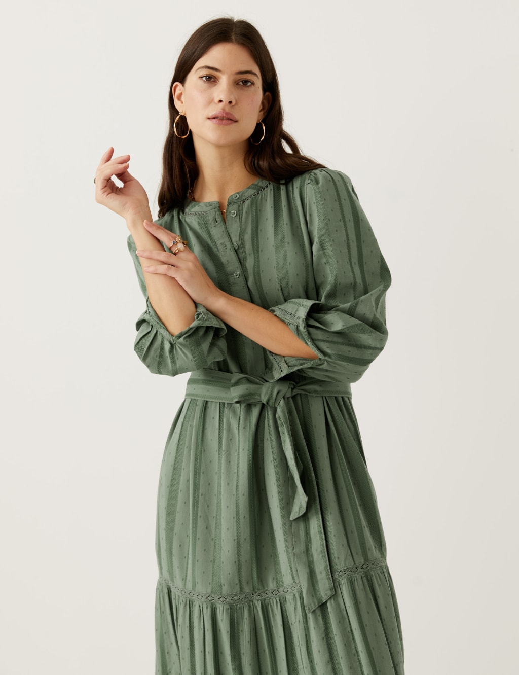 Cotton Blend Midaxi Waisted Dress image 1