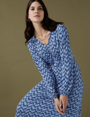 

Per Una Vestido de tarde floral de punto por la rodilla de escote en picoWomens - Blue Mix, Blue Mix