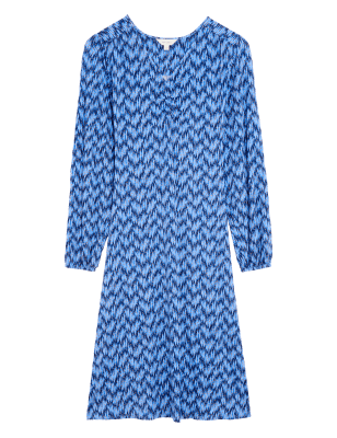 

Womens Per Una Jersey Floral V-Neck Knee Length Tea Dress - Blue Mix, Blue Mix