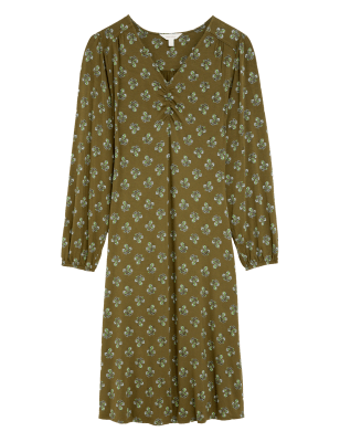 

Womens Per Una Jersey Floral V-Neck Knee Length Tea Dress - Khaki Mix, Khaki Mix