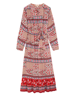 

Per Una Vestido maxi a la cintura a media pierna floral con lazo en el cuello y cinturónWomens - Red Mix, Red Mix