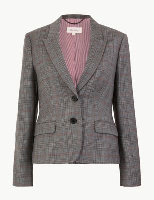 Wool Blend Checked Slim Fit Blazer | Per Una | M&S