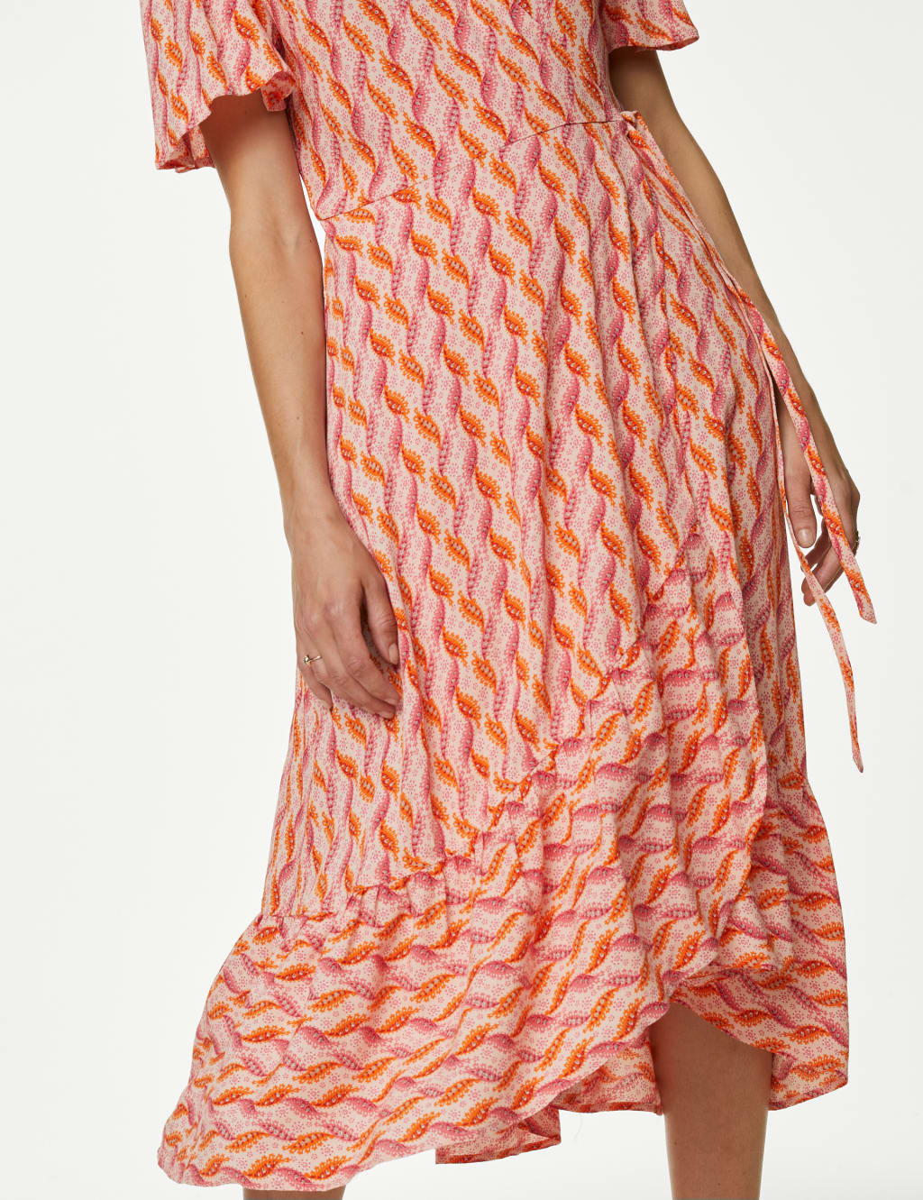 Printed V-Neck Midi Wrap Dress image 4