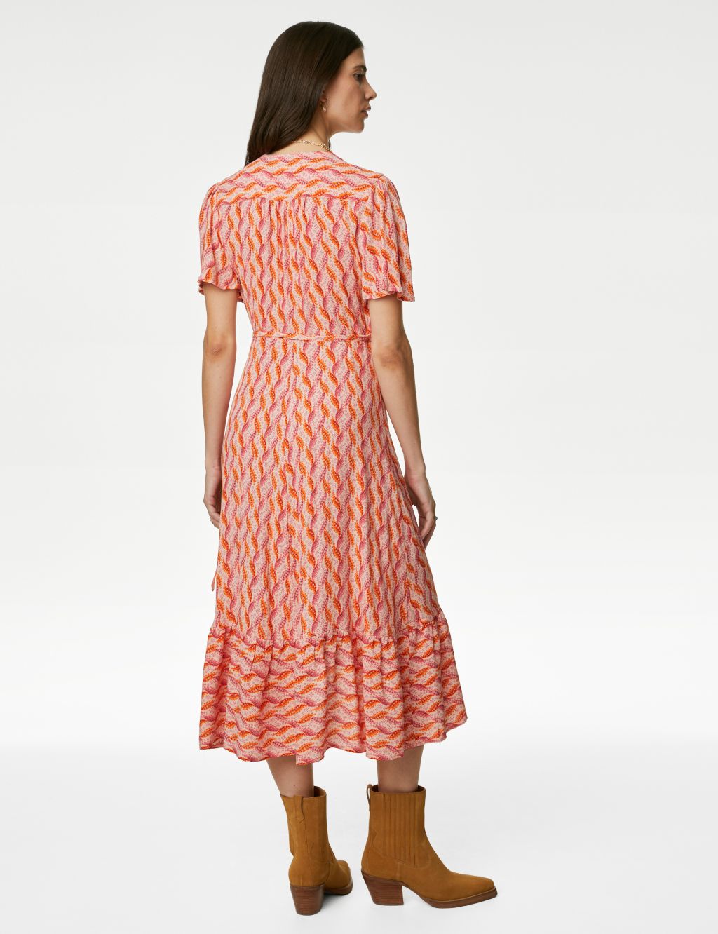 Printed V-Neck Midi Wrap Dress image 5