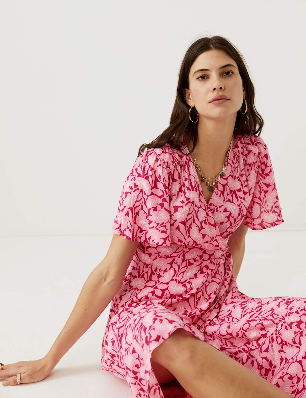 Printed V-Neck Midi Wrap Dress image 2