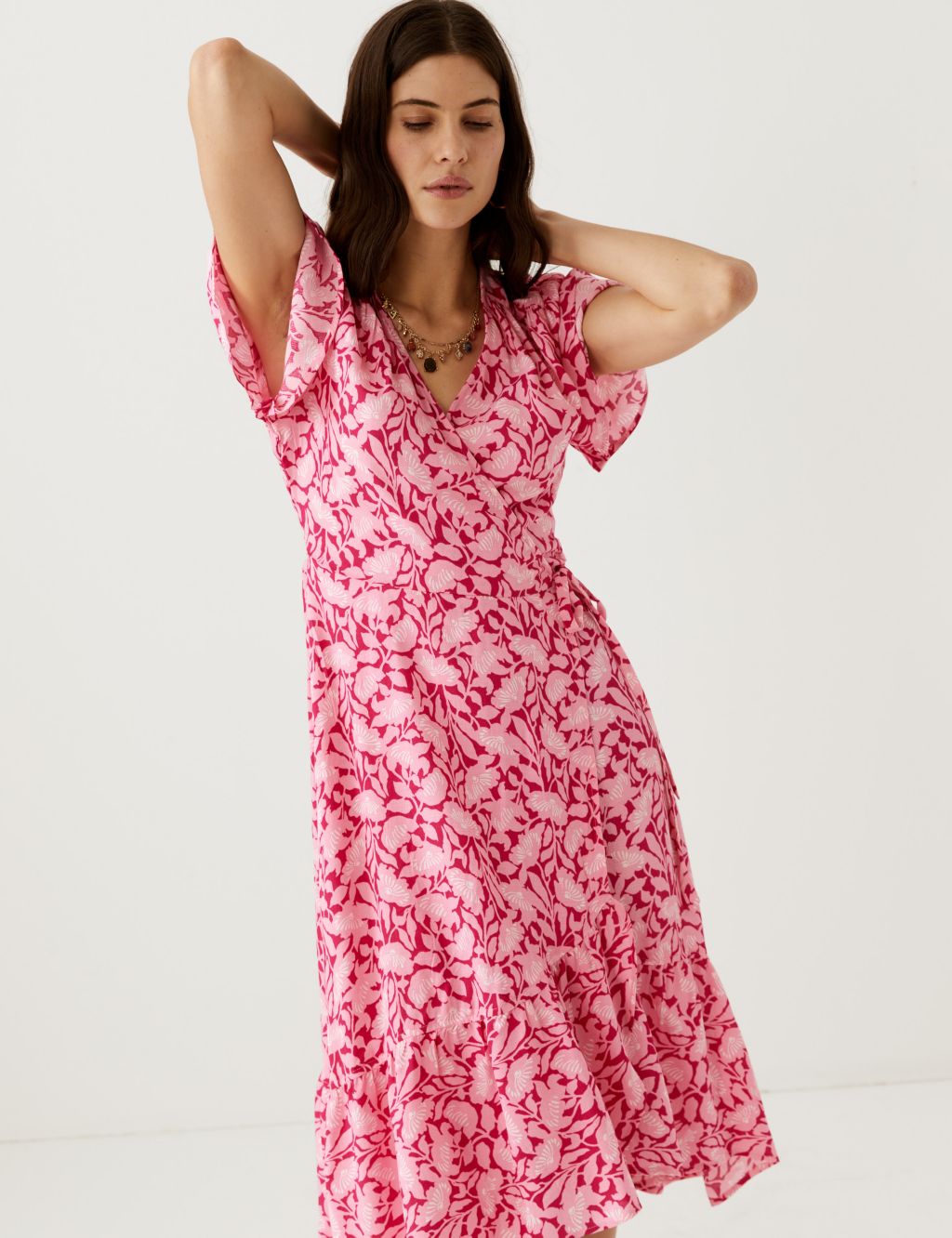 Printed V-Neck Midi Wrap Dress image 3