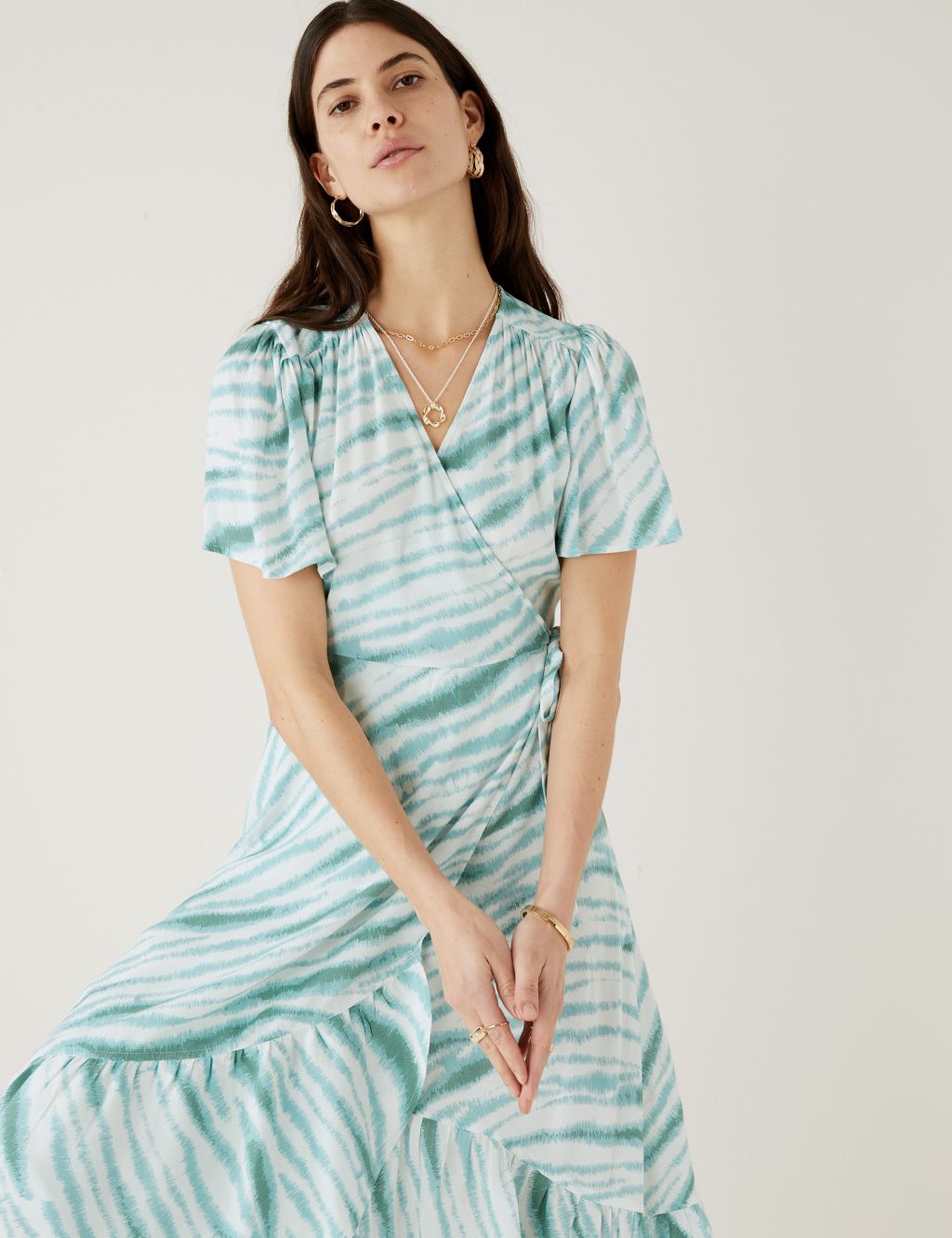 Printed V-Neck Midi Wrap Dress image 1