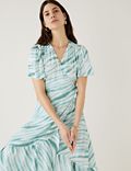 Printed V-Neck Midi Wrap Dress