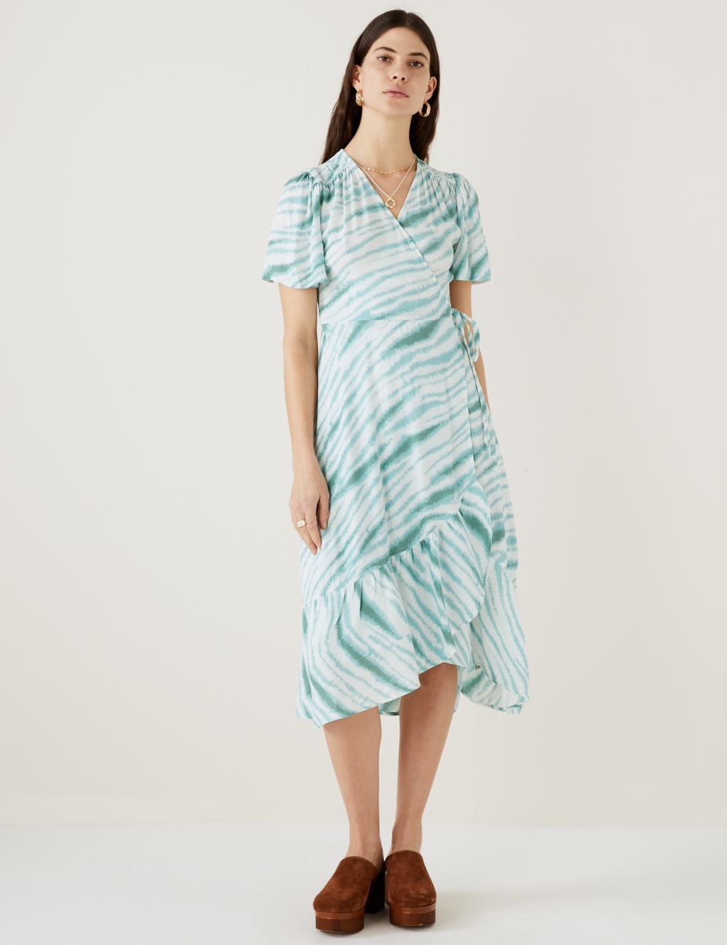 Printed V-Neck Midi Wrap Dress image 2