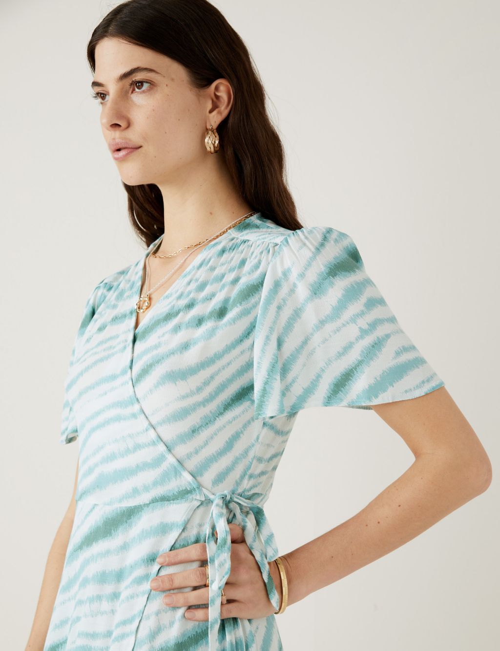 Printed V-Neck Midi Wrap Dress image 3