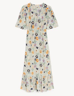 Printed V-Neck Midi Tiered Tea Dress