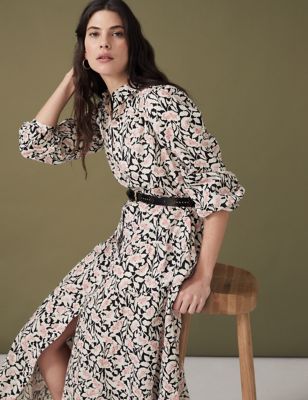 Gronden Lach sponsor Gelaagde midaxi-jurk van zuiver katoen met print | M&S NL
