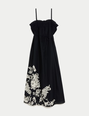 Pure Cotton Floral Square Neck Midaxi Dress