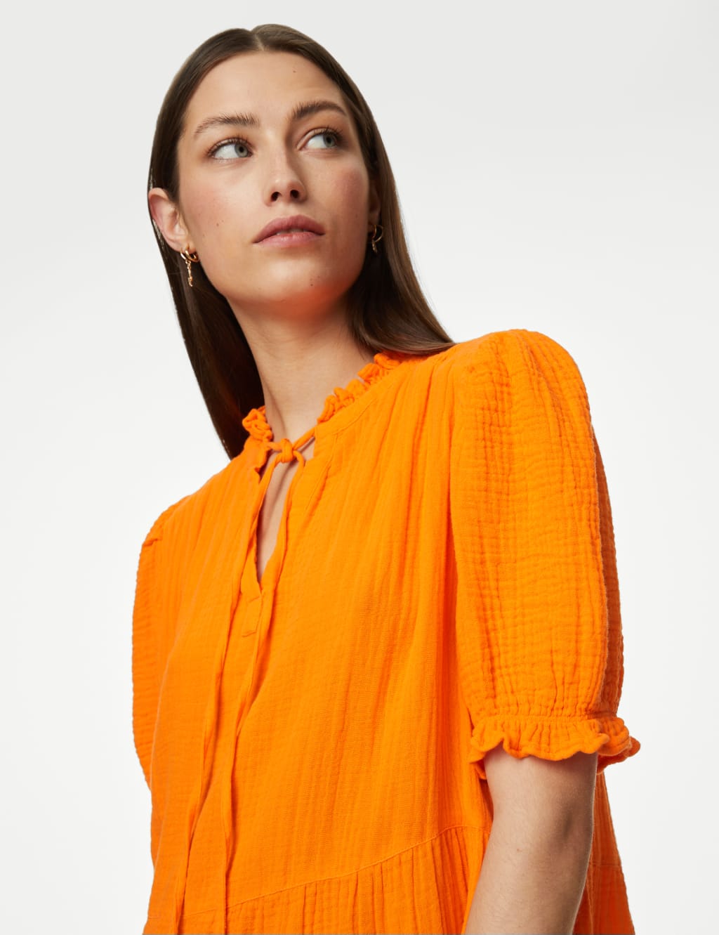 Pure Cotton Textured Tie Neck Tiered Dress image 2