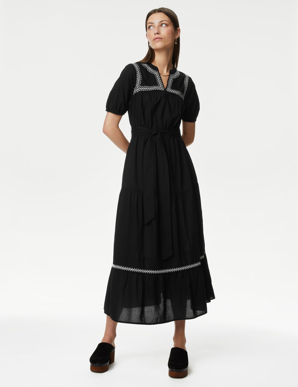 Pure Cotton Embroidered Maxi Tiered Dress image 1