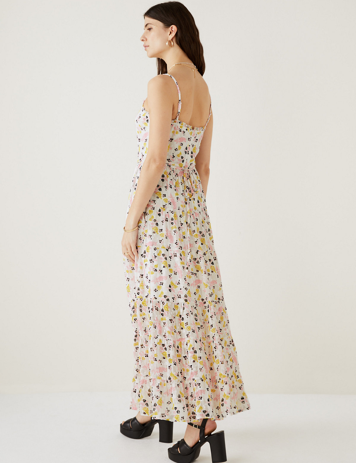 Sparkly Floral V-Neck Maxi Tiered Dress