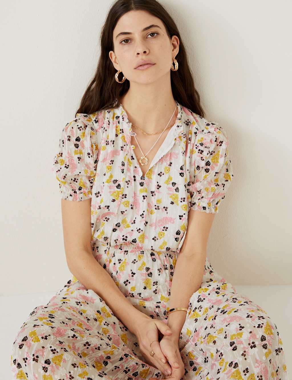 Sparkly Floral V-Neck Maxi Waisted Dress image 4