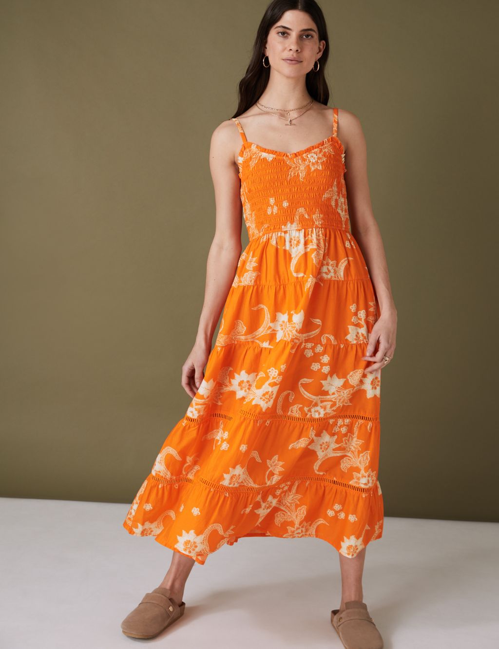 Pure Cotton Floral V-Neck Midaxi Dress image 3