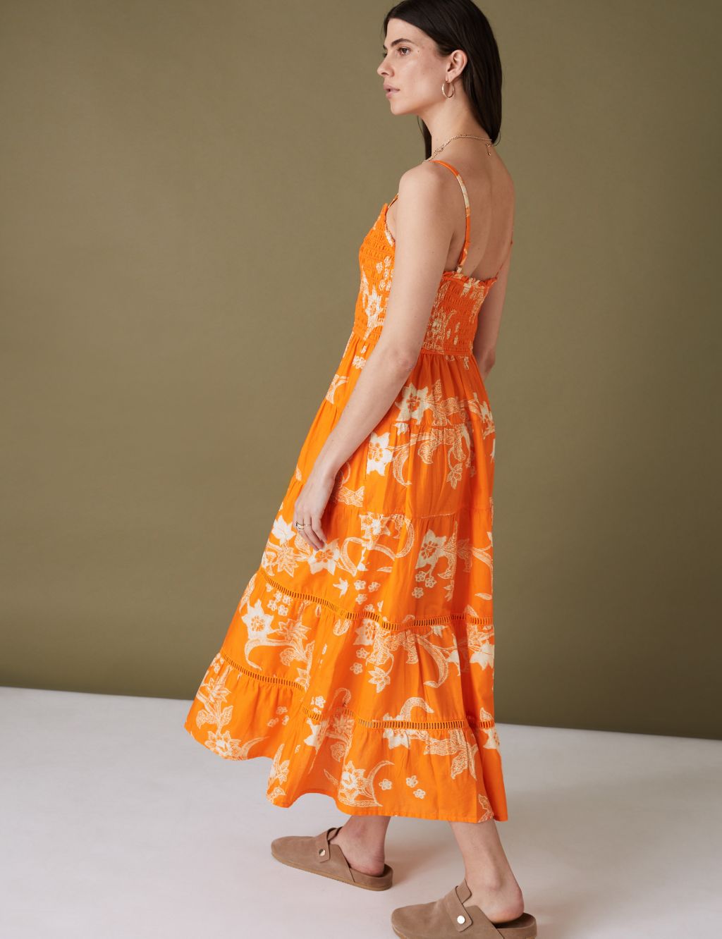 Pure Cotton Floral V-Neck Midaxi Dress image 4