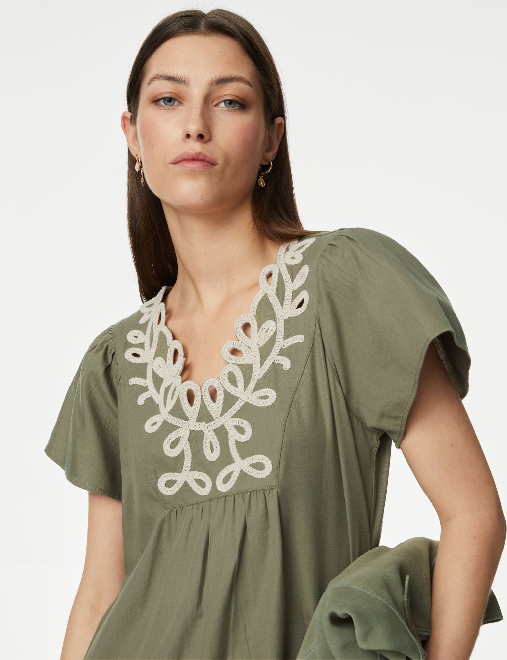 Pure Cotton Embroidered V-Neck Shift Dress image 1