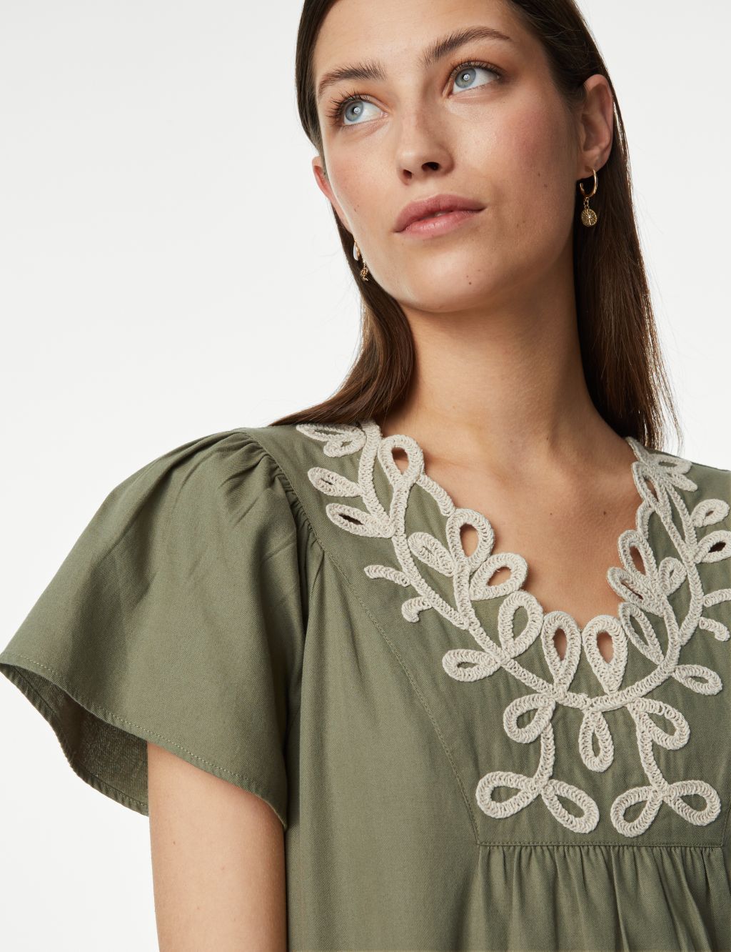 Pure Cotton Embroidered V-Neck Shift Dress image 4